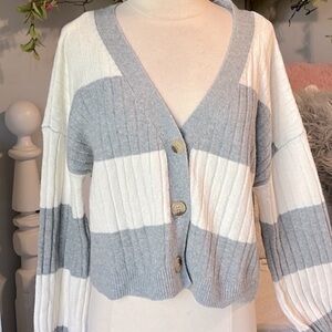 Planet Gold Sweater Gray Chalk White Cardigan Womens Large